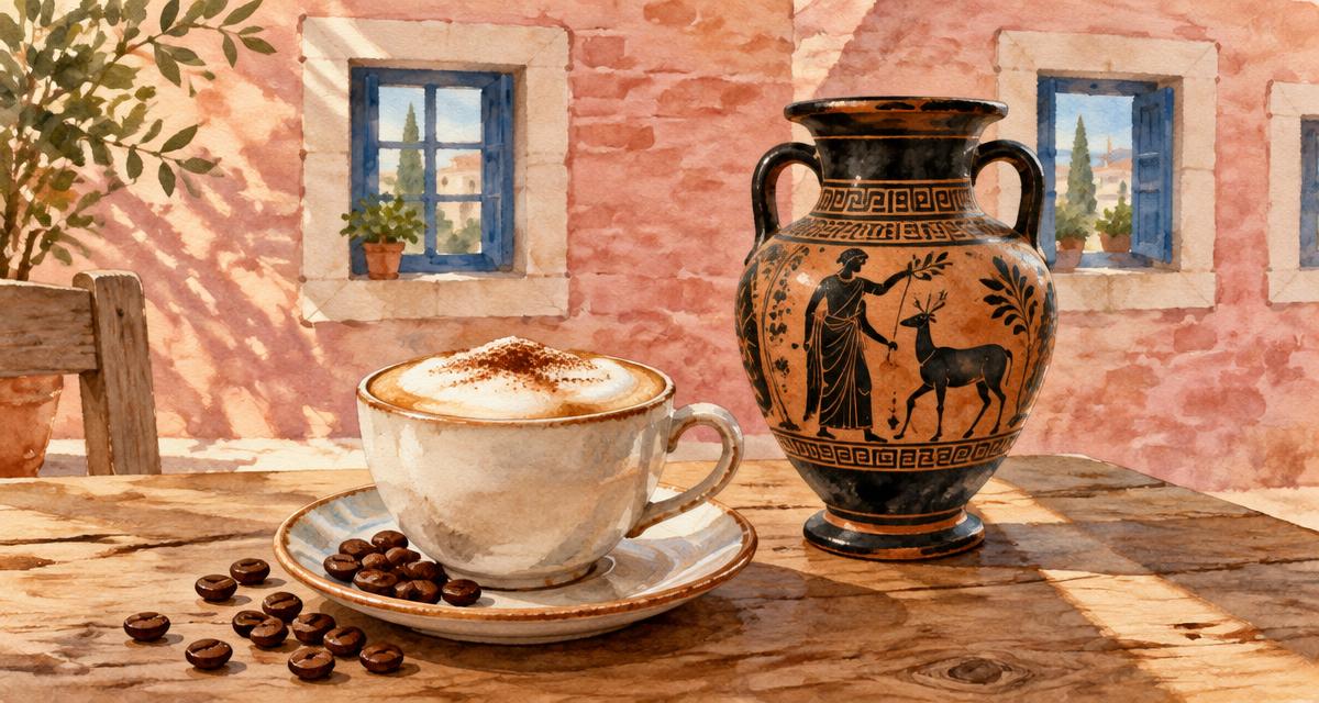 Cappuccino e reperto antico: illustrazione della Colazione al Museo di San Basilio